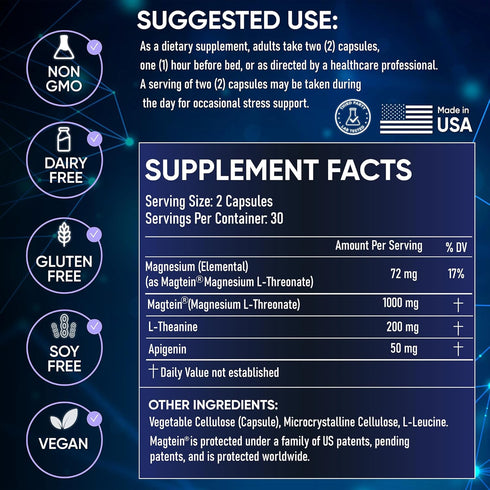 Premium High Absorption Magnesium Sleep Supplement - Clinically Studied Magnesium L-Threonate, Stress Support