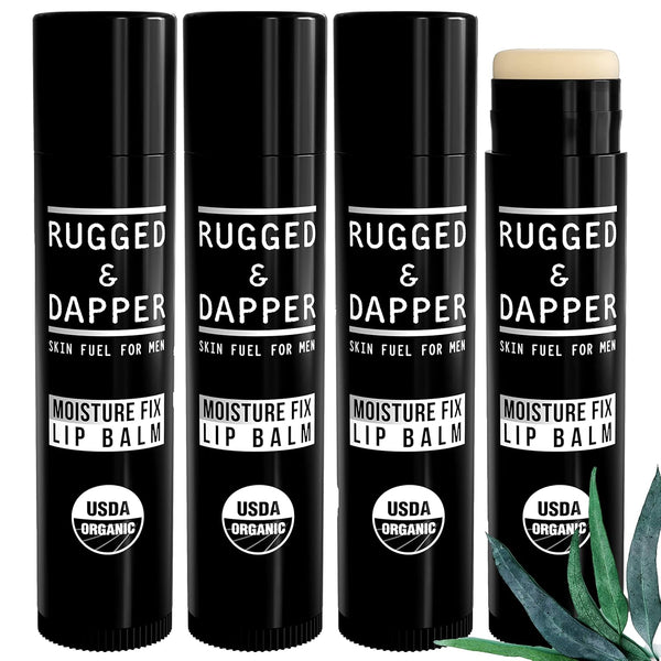 RUGGED & DAPPER Lip Balm for Men, Certified Organic, 4 Pack, Hydrating Mens Chapstick
