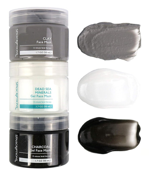SpaScriptions Dead Sea, Charcoal, & Clay Gel Face Mask with Silicone Applicator - 3 Pack, 1.7 oz each
