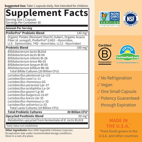 Garden of Life Dr Formulated Once Daily 3-in-1 Probiotics, Prebiotics & Postbiotics, 30 Billion CFU, 30 Day Supply