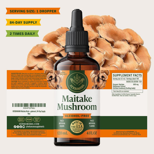 Immune Immunity 84-Day HERBAMAMA Maitake Mushroom Tincture - Vegan Defense with Maitake Mushrooms Extract Drops