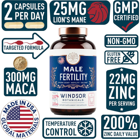 Male Fertility Supplement with Maca Root - Prenatal Vitamins for Men - 120 Capsules, 2 Month Supply