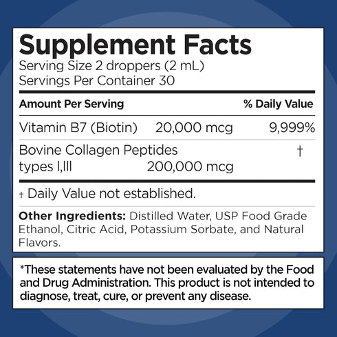 Liquid Collagen and Biotin, 2 Fl. Oz, Ultra-Strength Supplements for Women, Third-Party Tested Biotin for Hair Growth,