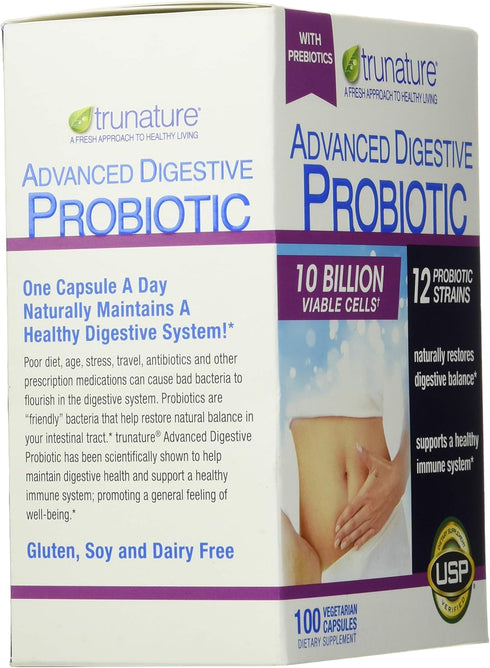 Trunature Advanced Digestive Probiotic, 100 Count, White