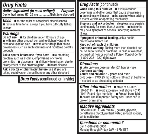 HealthA2Z 25mg (96 Sleep Aid, Diphenhydramine HCl Softgels, Supports Deeper, Restful Sleeping, Non Habit-Forming