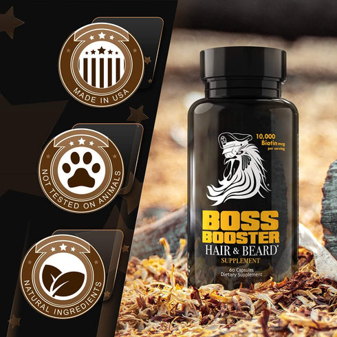 Bossman Boss Booster Supplement – 60 Capsules – MSM and 10,000 MCG Biotin for Beard Growth