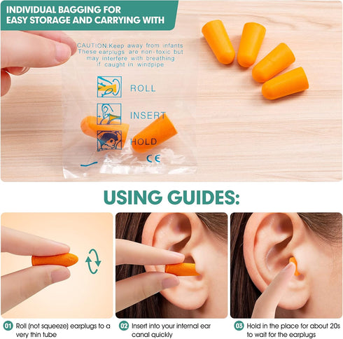 100 Pairs Earplugs for Noise Canceling, Soft Foam Ear Plugs for Sleep, Work, Snoring, Loud Noise Reduction