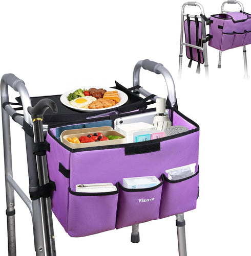 Vizava Upgrade Walker Basket with Tray, Detachable Walker Tray for Folding Walkers, Storage