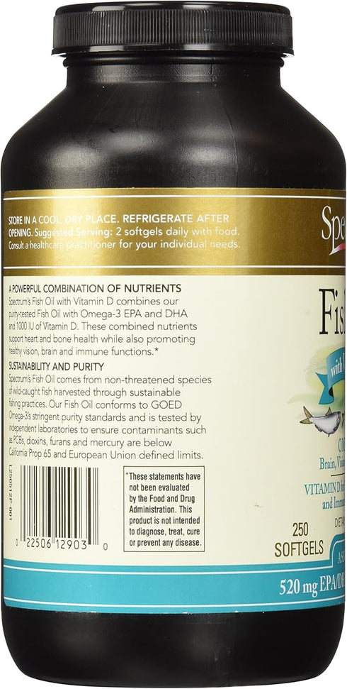 Spectrum Essentials Softgels, Fish Oil with Vitamin D, 1000 mg, 250 Count