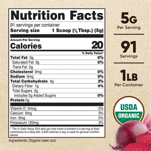 Nutricost Organic Beet Root Powder, 1 LB, Vegan, Certified USDA Organic