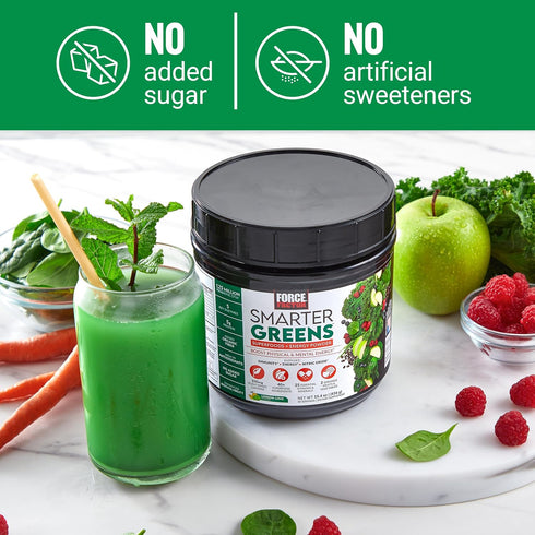 FORCE FACTOR Smarter Greens Superfoods + Energy Powder, Plant-Based Caffeine, Probiotics, 30 Servings