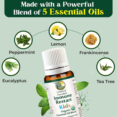 Immune Immune (10 ml) Center of Paradise Restart Kids Organic Essential Oil Blend for Support - USDA Certified, Pure