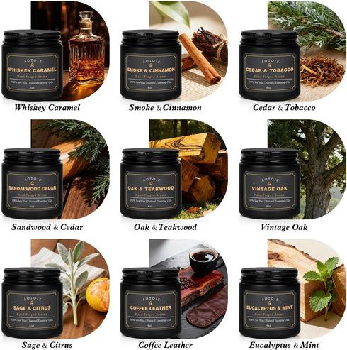 Set, 9 Pack 36 oz 200+ Mens Scented Candle Gift Candles for Men, Soy Candle, Hours Burn Time, Aromatherapy Gifts