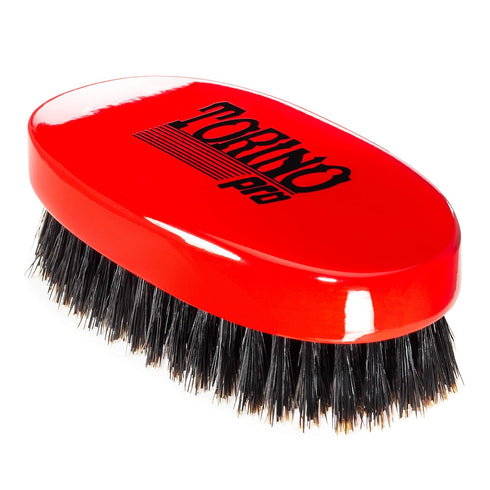 Torino Pro Wave Brush, Medium Hard Oval Palm/Military Bristle Brush for 360 Waves - Red