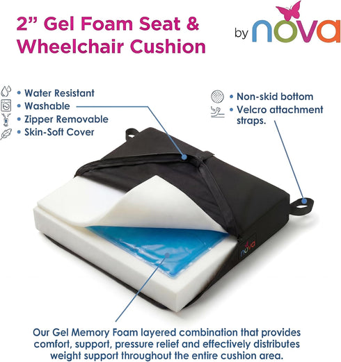 8 16 16 18 24 2 3 NOVA Gel & Memory Foam Seat & Wheelchair Cushion in Sizes (from x to x Extra Wide), Comfortable