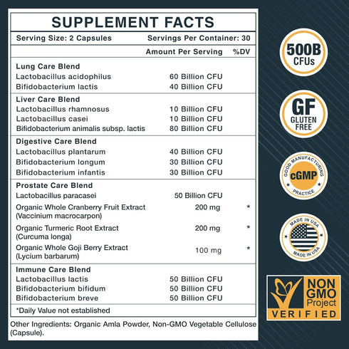 Probiotics for Men, 500 Billion CFUs & 12 Strains, Probiotics for Digestive Health, Men's Probiotic with Turmeric, Cranberry, Goji, for Overall Digestive, Immune Health, Gut & Bloating, 30-Days Supply