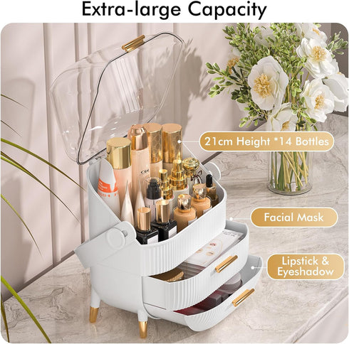 Makeup Organizer Skincare Organizers - Cosmetic Display Cases with Transparent Cover for Bathroom Countertop, Lipstick