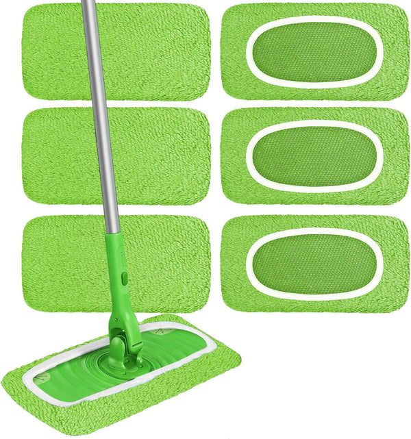 mgmooa 6Pcs Reusable Microfiber Mop Pads Compatible with Swiffer Sweeper Mops, Wet Sweeping