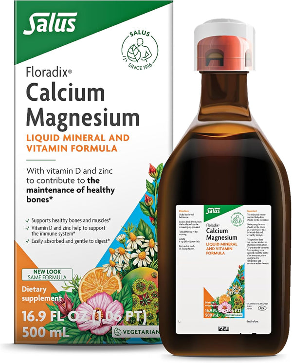Floradix by Salus Calcium & Magnesium Liquid Herbal Supplement with Vitamin D, Zinc & Magnesium Citrate, 17 oz