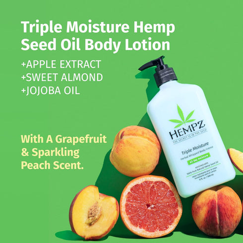 HEMPZ Triple Moisture Body Moisturizer, 17 Oz - Hydrating Lotion with Minerals, Vitamin C, & Hempseed Oil