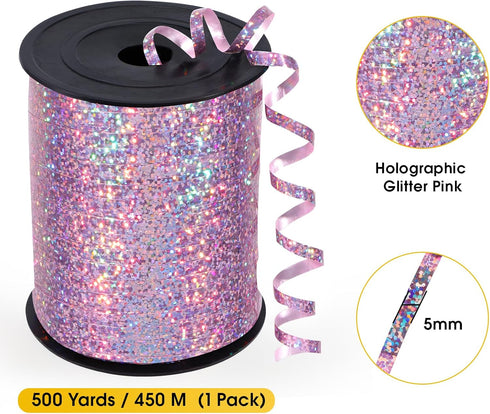 Pink Curling Ribbon 500 Yard, Shiny Metallic for Gift Wrapping, Balloon String, Baby Shower, Birthday
