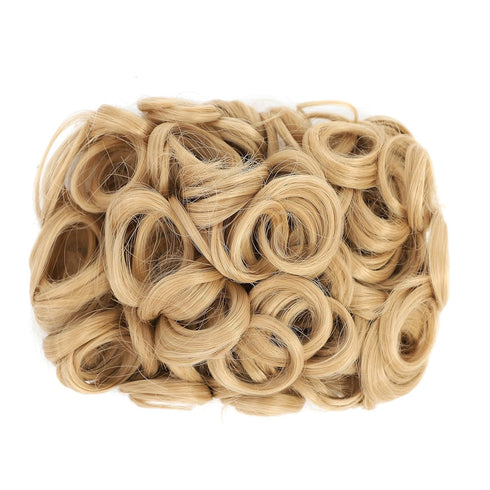 SWACC Short Messy Curly Dish Hair Bun Extension Easy Stretch hair Combs Clip in Ponytail Extension Scrunchie Chignon Tray Ponytail Hairpieces (Honey Golden Blonde-18#)