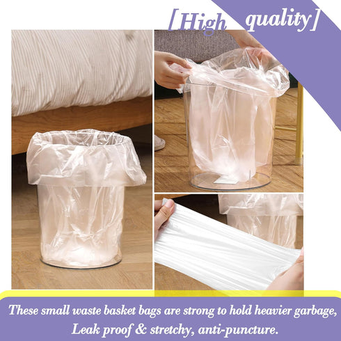 3 Gallon 80pcs+10pcs Small Clear Trash Bags - Strong Plastic Garbage Bags for Bathroom Trash Can Liners
