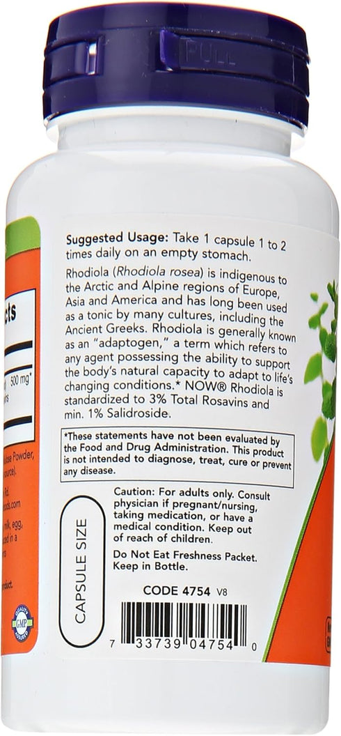 NOW Rhodiola Rosea 500mg - 60 Capsules (Pack of 2)
