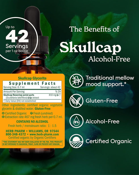Herb Pharm Certified Organic Skullcap Liquid Extract, 1 Fl Oz