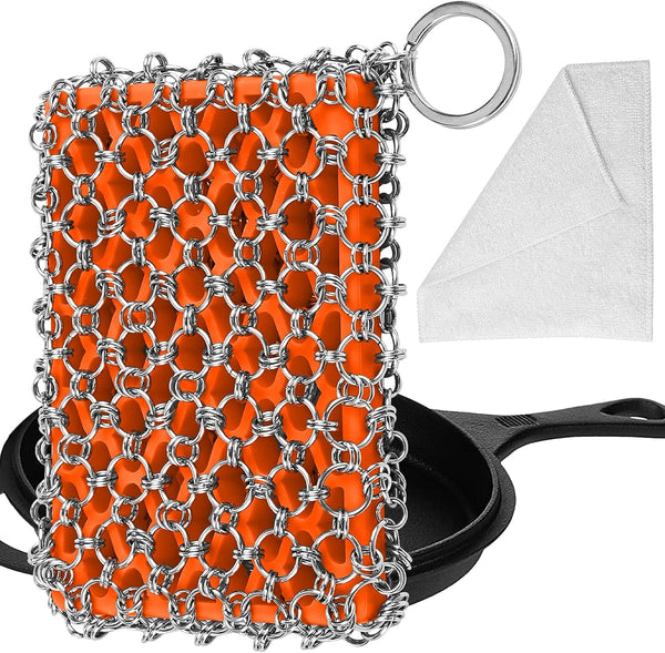 Most Flexible 316L Cast Iron Scrubber, Chainmail Cleaner Scrubber for Cast Iron Pans, Pots, Skillets, Cleaning Pad
