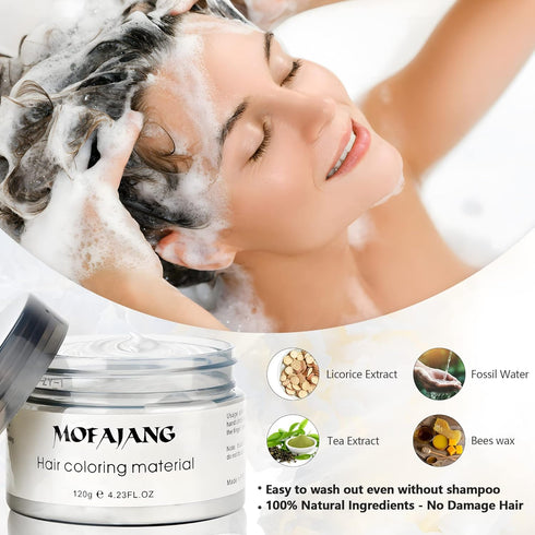 White Hair Color Wax Pomades, 4.23 oz, Natural Hair Coloring Wax for Cosplay, Party (White)