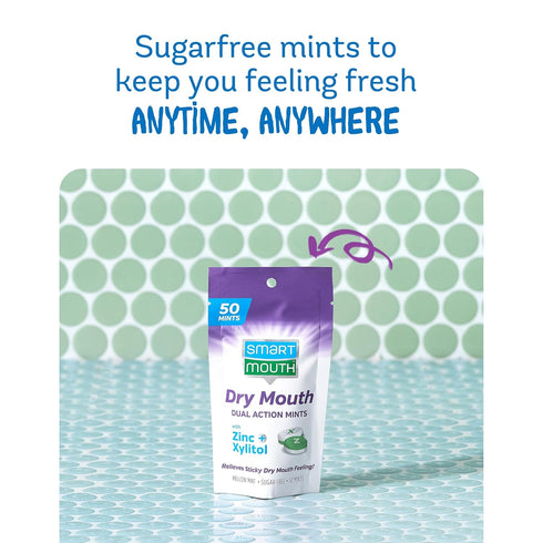 SmartMouth Dry Mouth Mints - Sugar-Free Breath Mints, 50 Count, 8 Pack, Mellow Mint