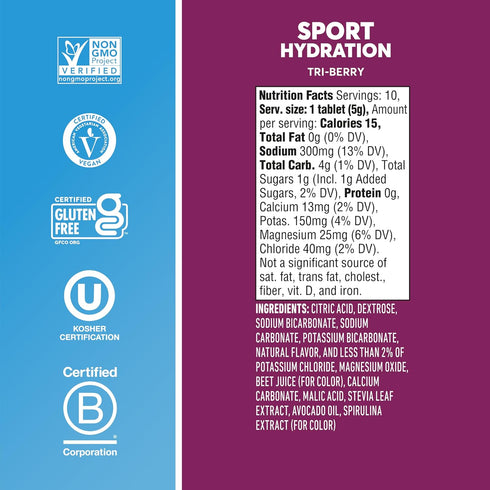 Nuun Sport Electrolyte Tablets, Tri-Berry, 4 Pack (40 Servings Total) with Magnesium, Calcium, Potassium, Gluten Free &