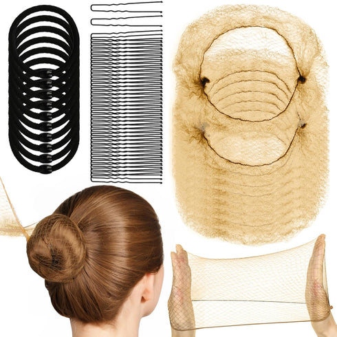 YGDZ 50cm Light Coffee Hair Nets for Buns, 40pcs - Nylon Mesh Hair Accessories for Women, Girls, with Bobby Pins