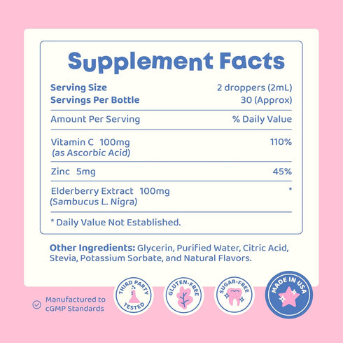 JoySpring Elderberry Liquid Supplement for Kids, Vitamin C and Zinc, Alcohol-Free, 2+ Years, 30 Servings (2 fl oz)