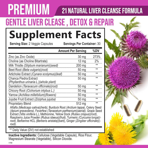 Liver Cleanse Detox & Repair Formula - Herbal Liver Support Supplement with Milk Thistle with Silymarin, Artichoke Extract, Dandelion, Beet, Chicory Root, & Turmeric for Liver Health - 60 Capsules