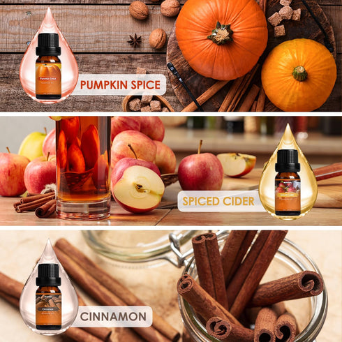 Autumn Fragrance Oil Set, Premium Fall Essential Oils for Diffuser and Candle Making - Pumpkin Spice, Cinnamon, and More