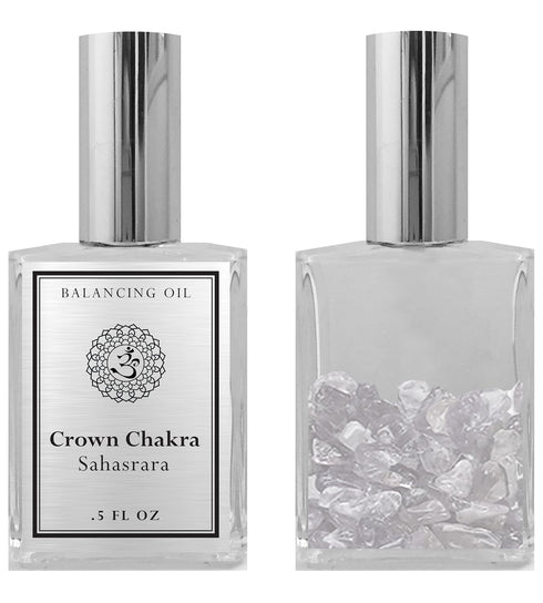 7th Chakra Balancing Oil - Sahasrara Crown Chakra Aromatherapy Roll On with White Quartz and Lavender