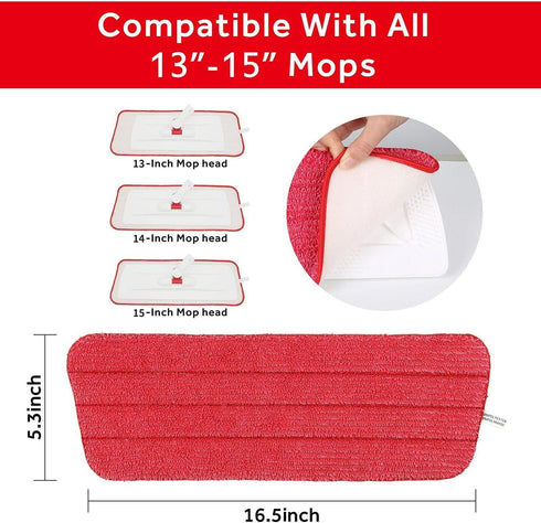 16.5 Inch Mop Pads Refills, 3 Pack Microfiber Reusable Replacement Mop Pads for Wet or Dry Floor Cleaning, Red Cloth