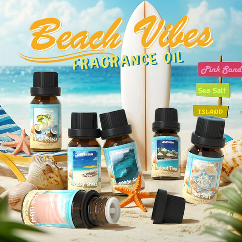 Set, Summer ARVIDSSON Beach Fragrance Oils Essential Oils for Diffuser - Beachy Breeze, Ocean Air, Pina Colada, Pink