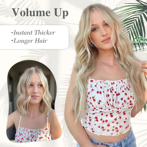 MORICA Invisible Wire Hair Extensions - 20 Inch Halo Long Wavy Synthetic Hairpiece for Women (Ash Blonde Mixed Light