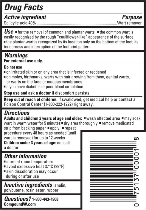 Compound W One Step Wart Remover Strips for Kids, 10 Medicated Strips for Wart Removal, 2 Pack