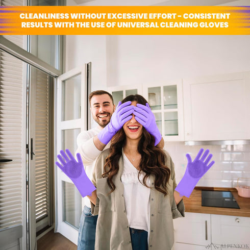 Silicone Dishwashing Gloves, Reusable Rubber Gloves for Cleaning, Kitchen Scrubber, 1 Pair, Purple