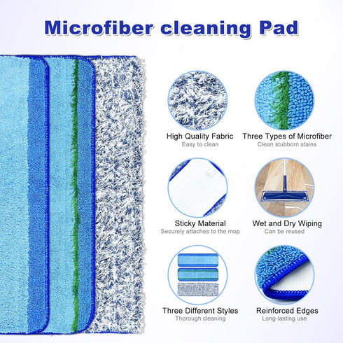 6 Pack Microfiber Cleaning Replacement Pad for Bona Mop, Washable Reusable for Hardwood Floor, 2 Deep Cleaning + 2