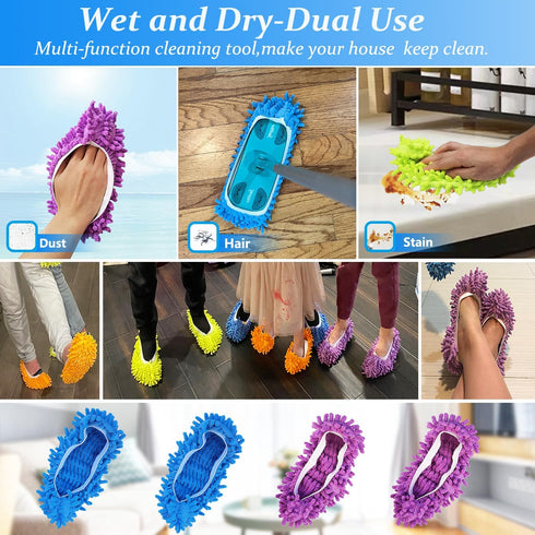 HDongany 2 (4 Pairs Pieces) Mop Slippers, Multi-Function Reusable Microfiber Dust Mops, Floor Cleaning Shoes