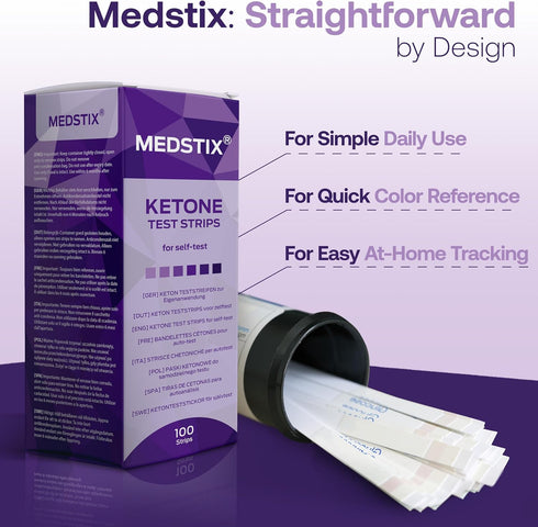 MEDSTIX 100 45 100-Count Ketone Test Strips for Self-Testing | Results in Seconds | Easy Urine Test Strips with Color
