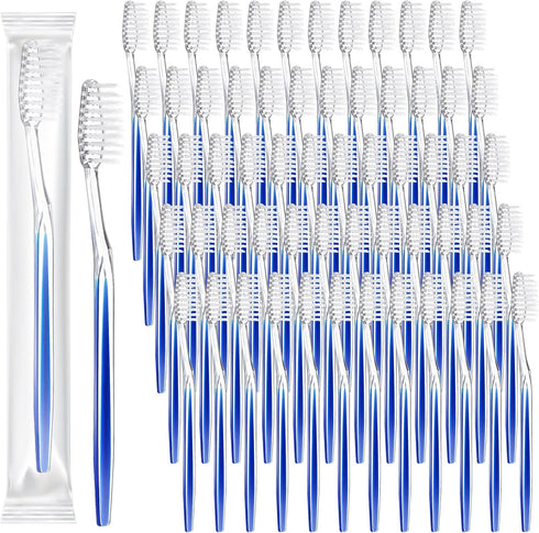 Patelai 100 Pcs Individually Wrapped Soft Bristle Disposable Travel Toothbrushes for Adults, Kids, Hotels (Blue)