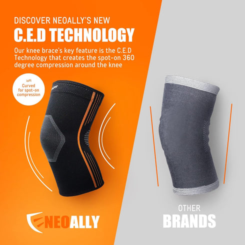 Pack 1 NeoAlly - Medical-Grade Knee Compression Sleeve, Power Lifting Knee Sleeves with Secure-Fit for Crossfit Knee