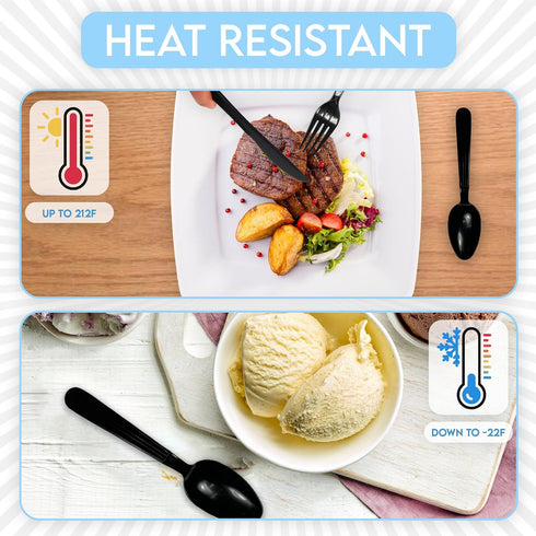 Klex 600 Count Heavy Weight Disposable Plastic Spoons, BPA Free, Heat Resistant, 6.3", Black