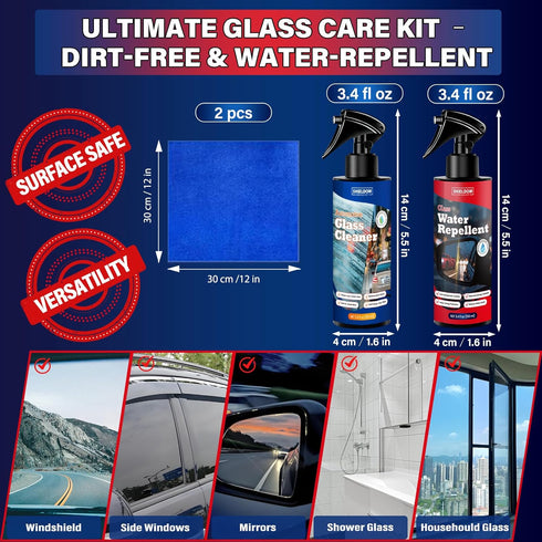 SHIELDOM Pack 2 Car Glass Cleaner & Water Repellenet, Windshield Rain Repellent Streak-Free Water Spot Remover
